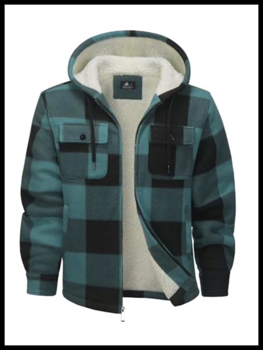 Mens Plaid Sherpa Fleece Lined Hoodie Jacket Zip Up Winter Warm